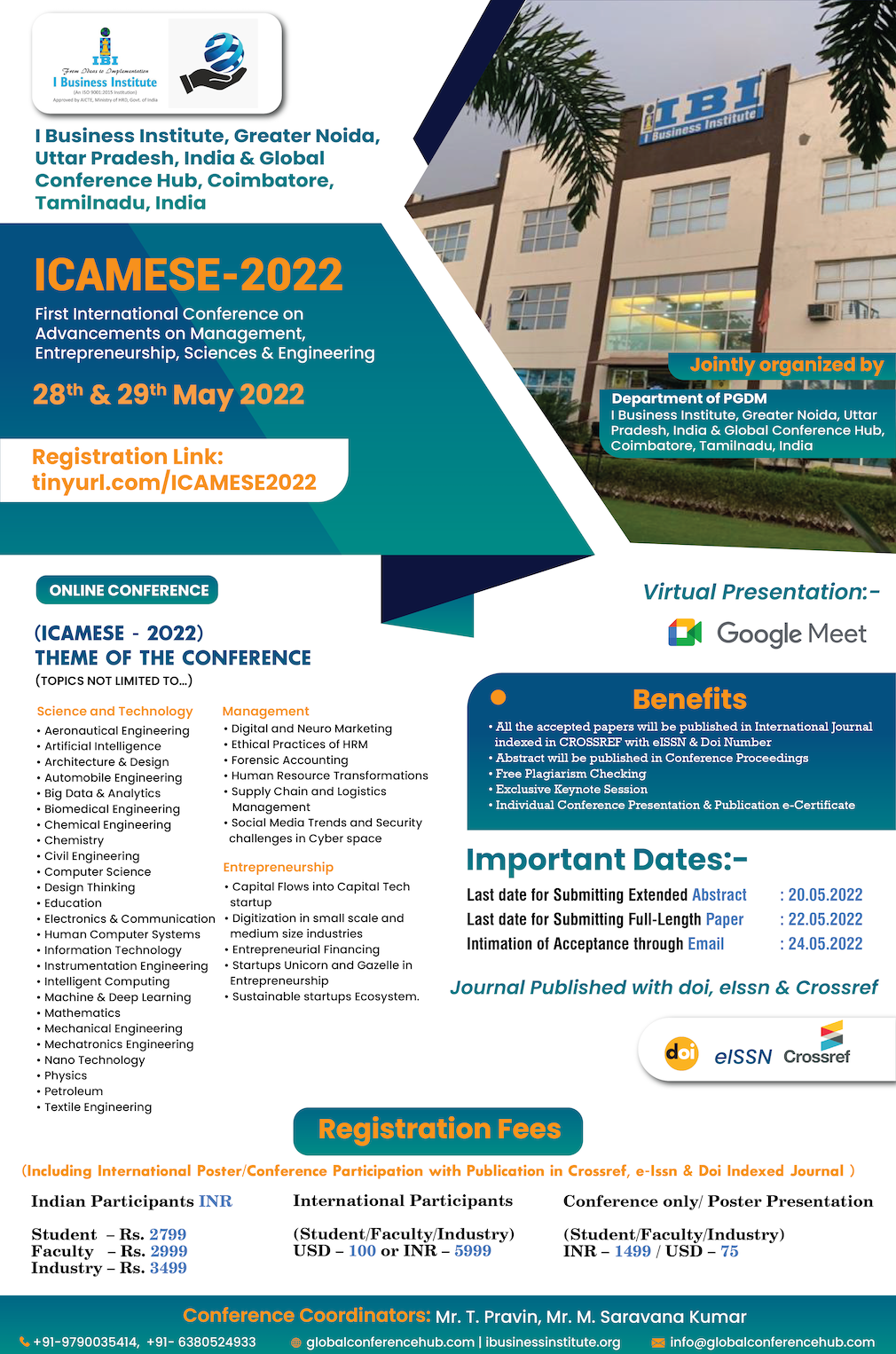 First International Conference on Advancements in Management, Entrepreneurship, Sciences and Engineering ICAMESE-2022